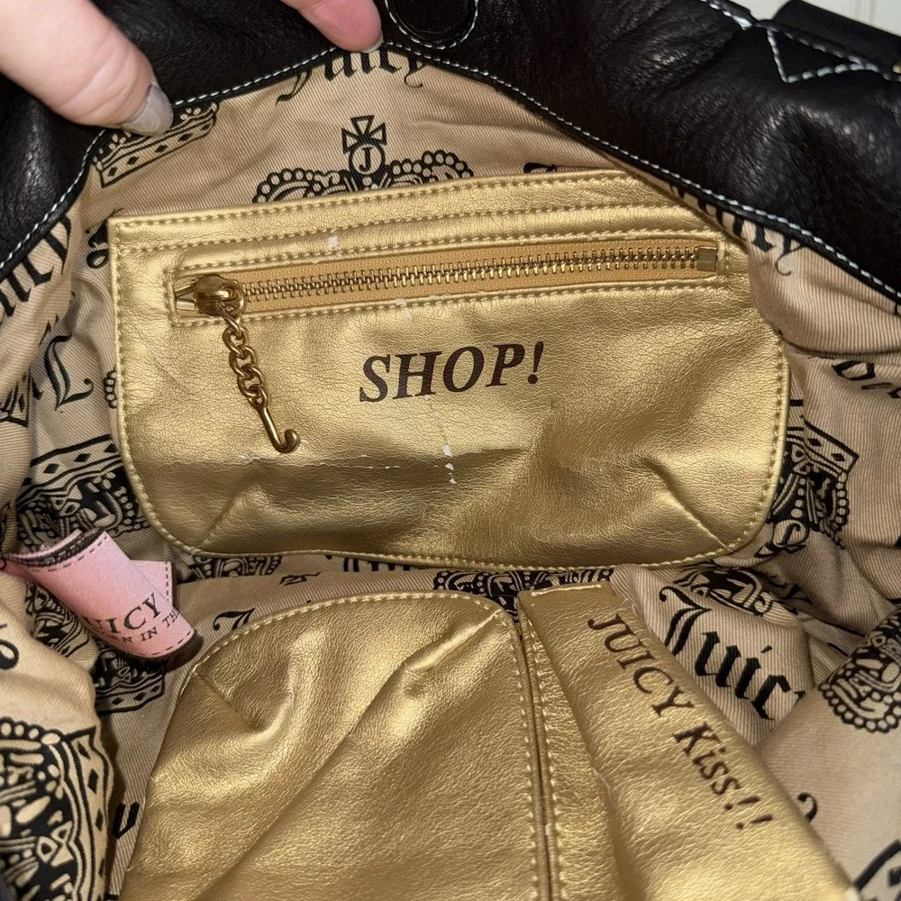 VINTAGE JUICY COUTURE Black Leather Hobo Tote Shoulder Bag Handbag Purse Dustbag
